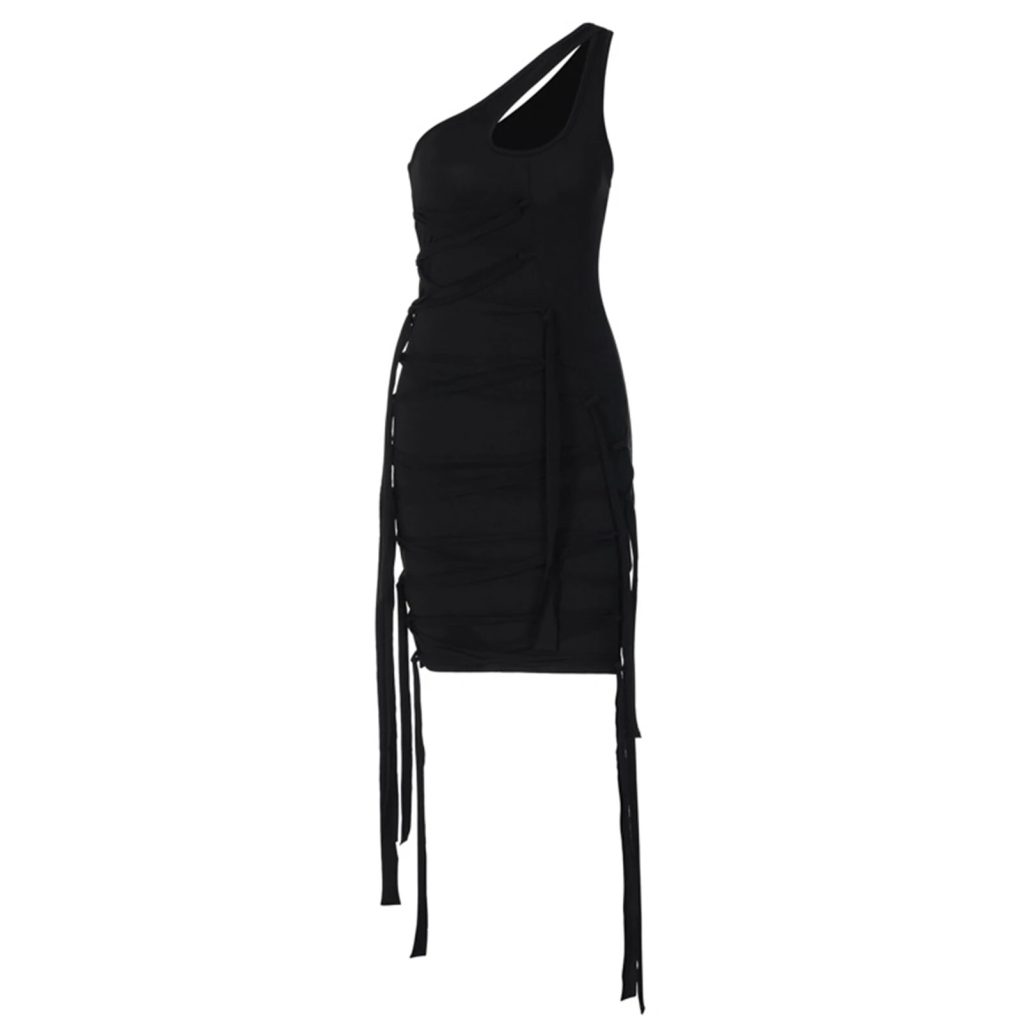 One Shoulder Sleeveless Midi Chain Bodycon Dress